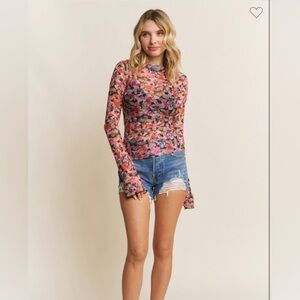 Floral Long Sleeve Mesh Top NWT